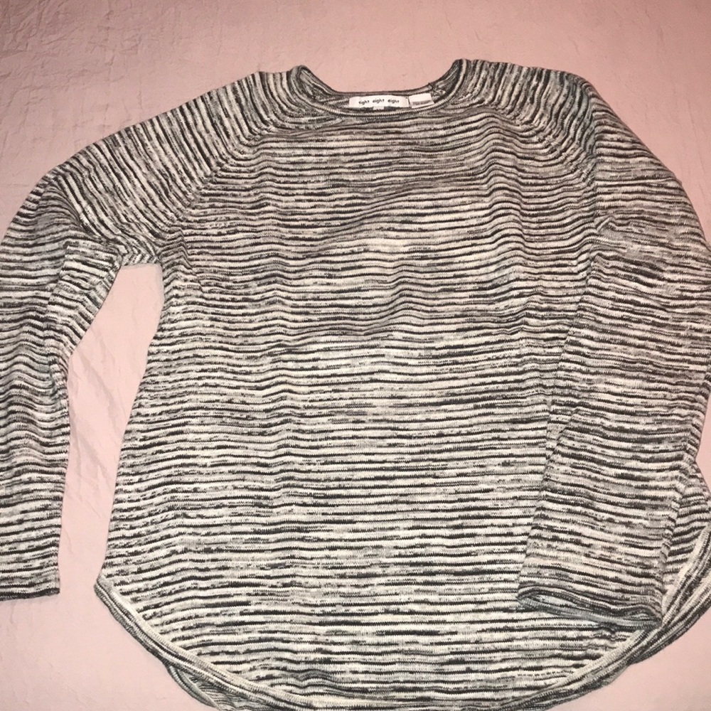 Black, white and gray striped sweater